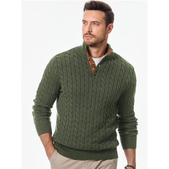 NEW Men's Cable Knit Pullover Sweater Casual Long Sleeve Stand Collar - Picture 4 of 6